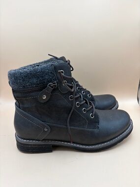 Women’s Size 39M Patrizia Black Lace-Up Ankle Boots with Knit Collar